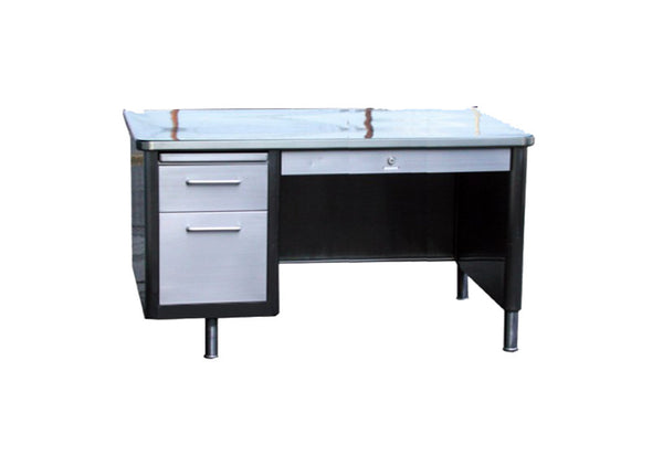 Vintage Original Steel metal furniture- Tanker Desk- Single Pedestal - 30"x60"x30" - Retro Circa 1950